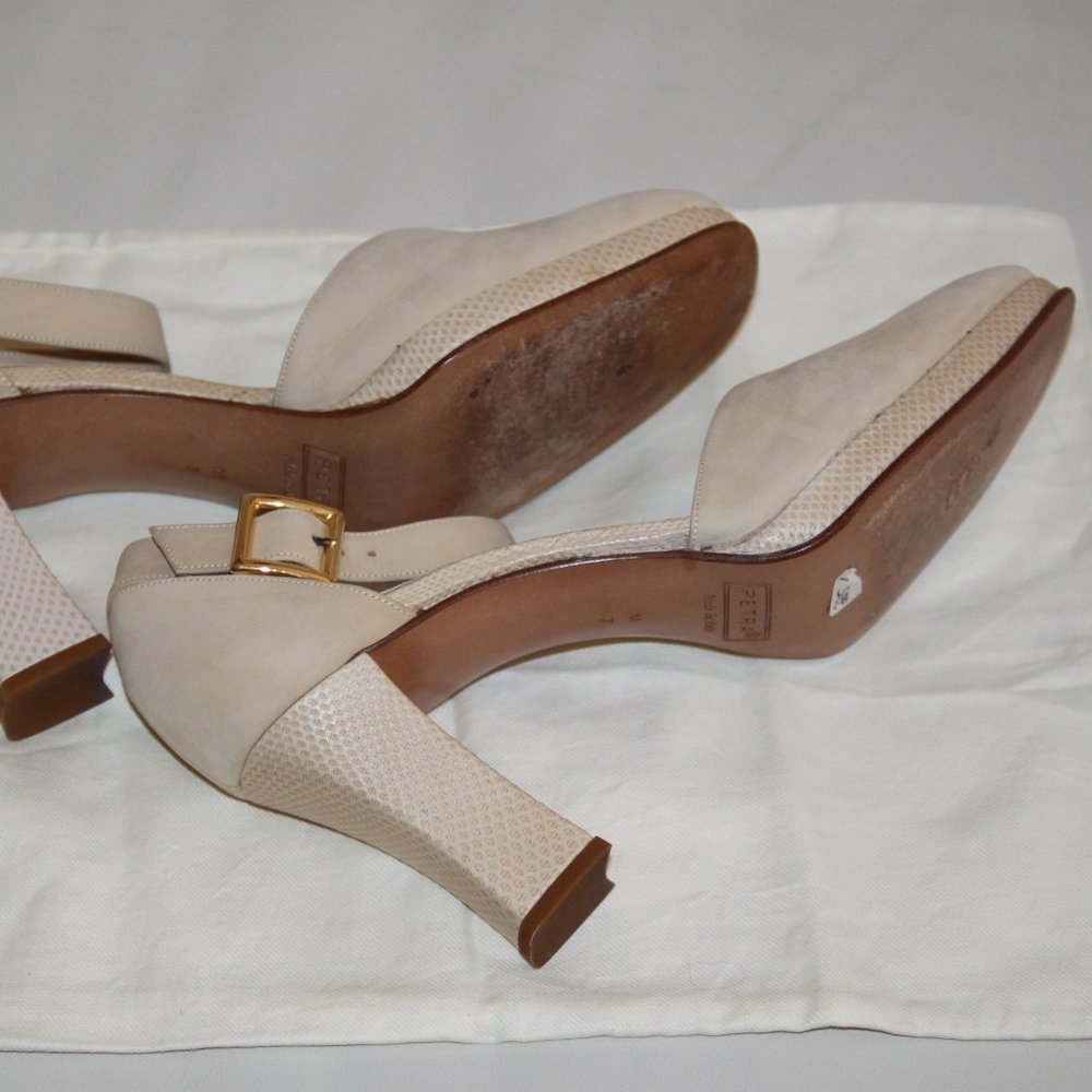PETRA Made in Italy Suede Shoes Lizard Block Heel Mary Jane Leather Pumps Size 7